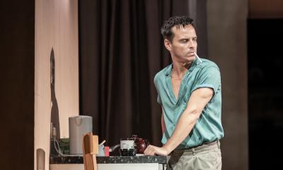 Andrew Scott In Vanya leaning on a surface